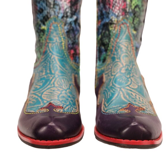 L'Artiste Spring Step Rodeo Women 5 Turquoise Leather Snake Zipper Western Boots - Picture 6 of 16